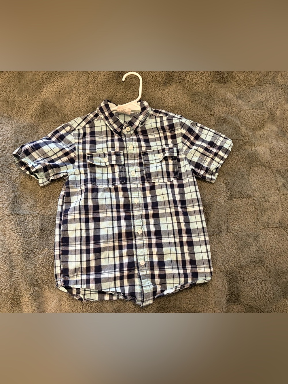 Crazy 8 Short-Sleeve Plaid Button-Down Shirt - Navy & White